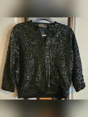 Vintage President Sequined Angora Fur Blend Jacket